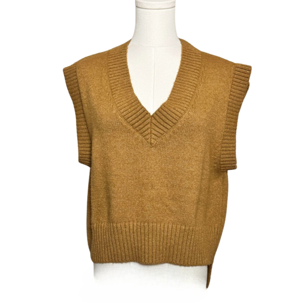Hey Girl Women's Camel Brown High Low Soft Sweater Vest Medium